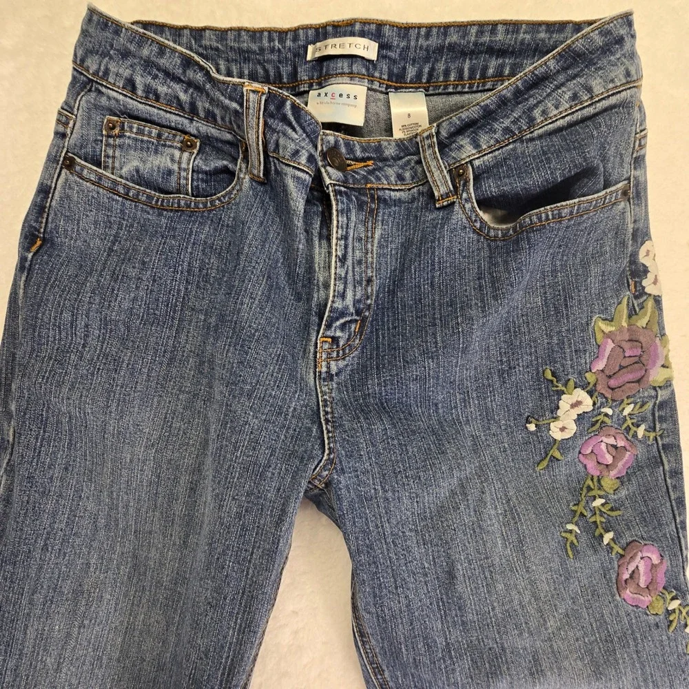 Y2K Floral‎ Embroidered Jeans Womens Sz 8 30x29 Stretch Boho Festival Twee Artsy